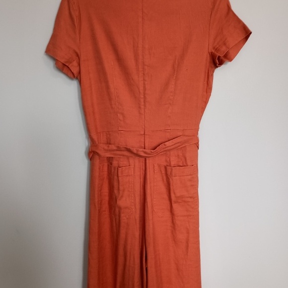 New Anthropologie Maeve Colette Linen Portside Wrap Jumpsuit Burnt Orange Rust 6 - Picture 4 of 7